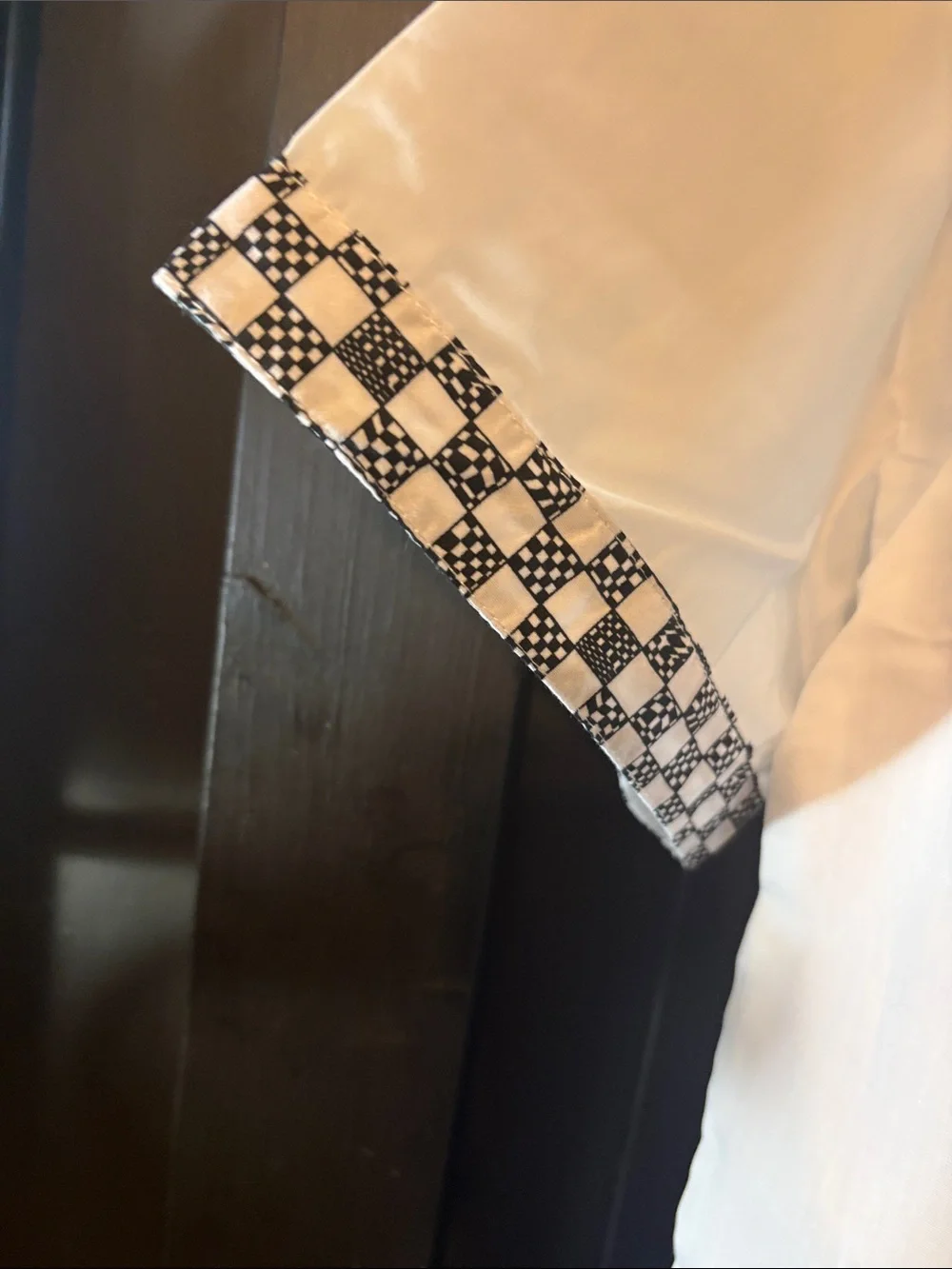 Men's White Short-Sleeve Button-Down Shirt with Patterned Collar